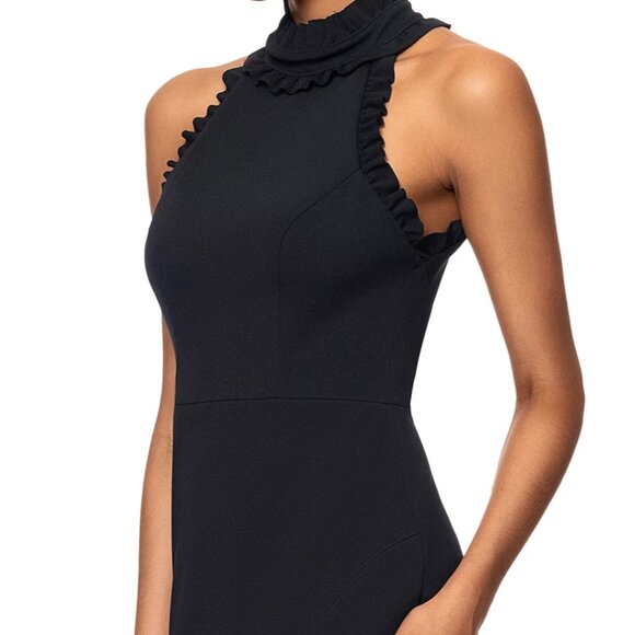 Petite Ruffled Halter Mock Neck Cutout-Back Gown - Picture 3 of 11